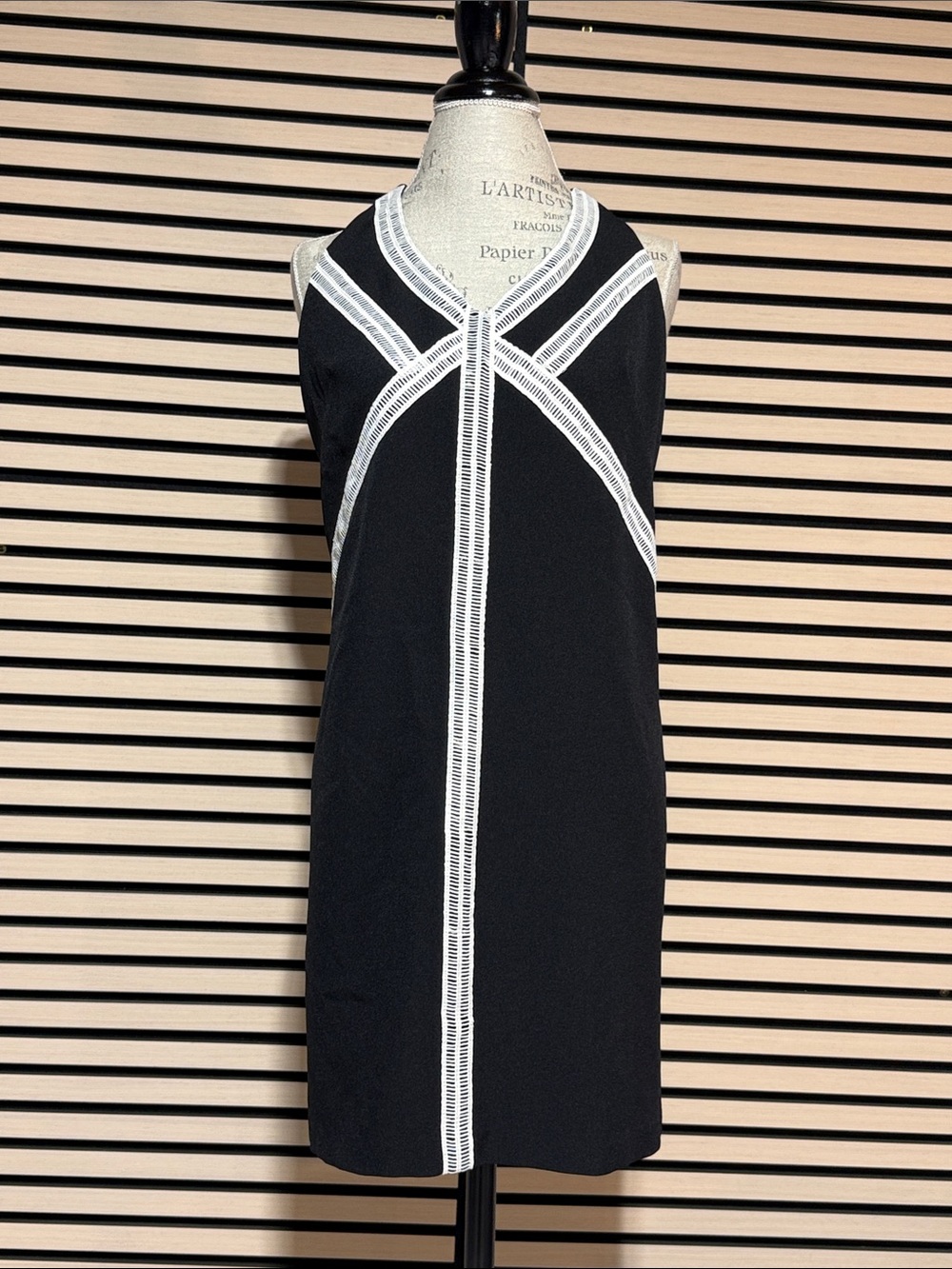 Maggy London Black Mini Dress with White Trim